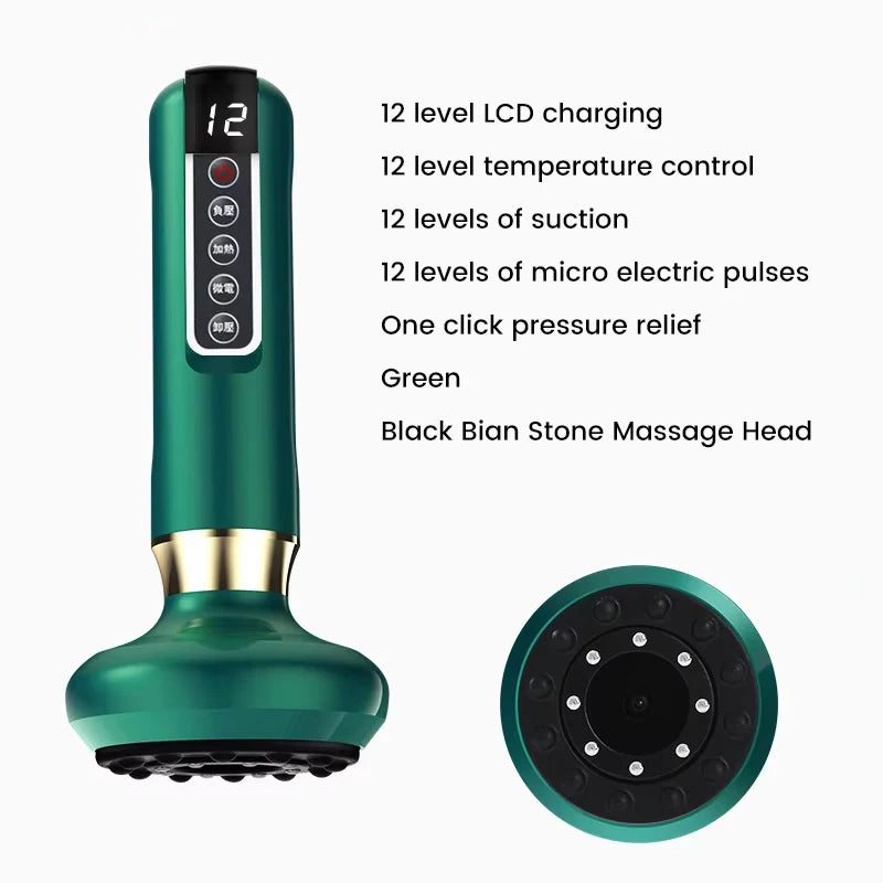 Smart Wireless Charging Electric Gua Sha Instrument Large Suction Meridian Brush Bian Stone for Body Hot Compress Cupping Device