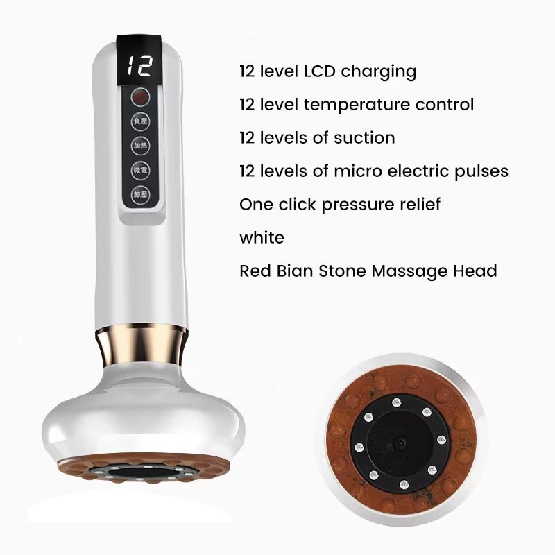 Smart Wireless Charging Electric Gua Sha Instrument Large Suction Meridian Brush Bian Stone for Body Hot Compress Cupping Device