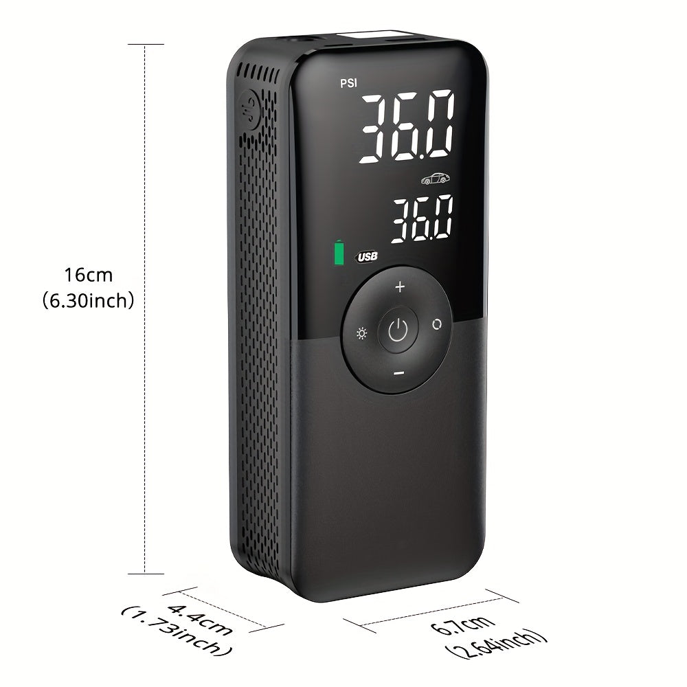 Portable Tire Inflator for Cars, Motorcycles, and Bicycles with Storage Case on the Back of the Pump