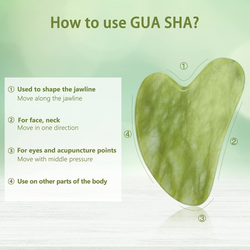 Jade Roller & Gua Sha 3-Piece Gift Set for Facial Massage and Depuffing