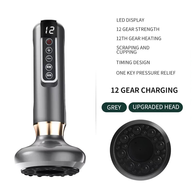 Smart Wireless Charging Electric Gua Sha Instrument Large Suction Meridian Brush Bian Stone for Body Hot Compress Cupping Device