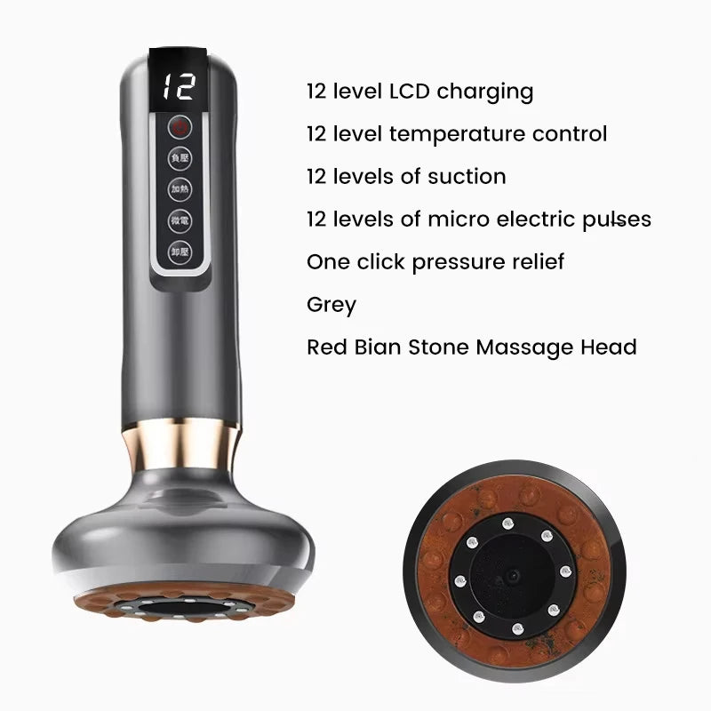 Smart Wireless Charging Electric Gua Sha Instrument Large Suction Meridian Brush Bian Stone for Body Hot Compress Cupping Device