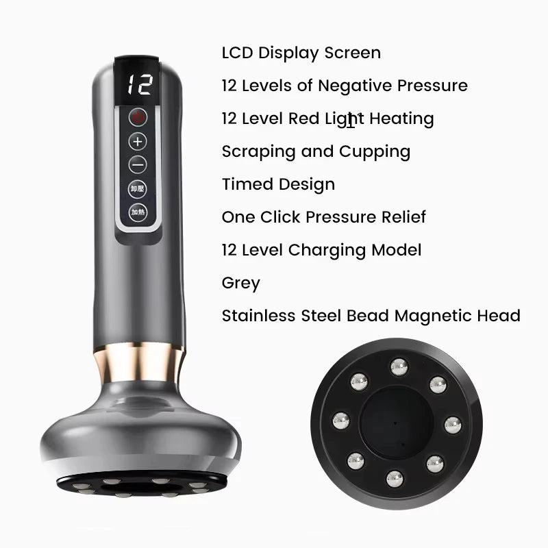 Smart Wireless Charging Electric Gua Sha Instrument Large Suction Meridian Brush Bian Stone for Body Hot Compress Cupping Device