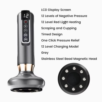 Smart Wireless Charging Electric Gua Sha Instrument Large Suction Meridian Brush Bian Stone for Body Hot Compress Cupping Device