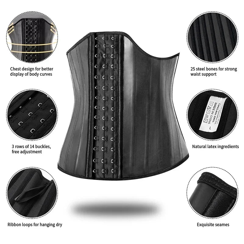 Body Shaper Shapewear Women 25 Steel Bones Latex Waist Trainer Corset Shapewear Slimming Belly Modeling Strap Reductive Girdle