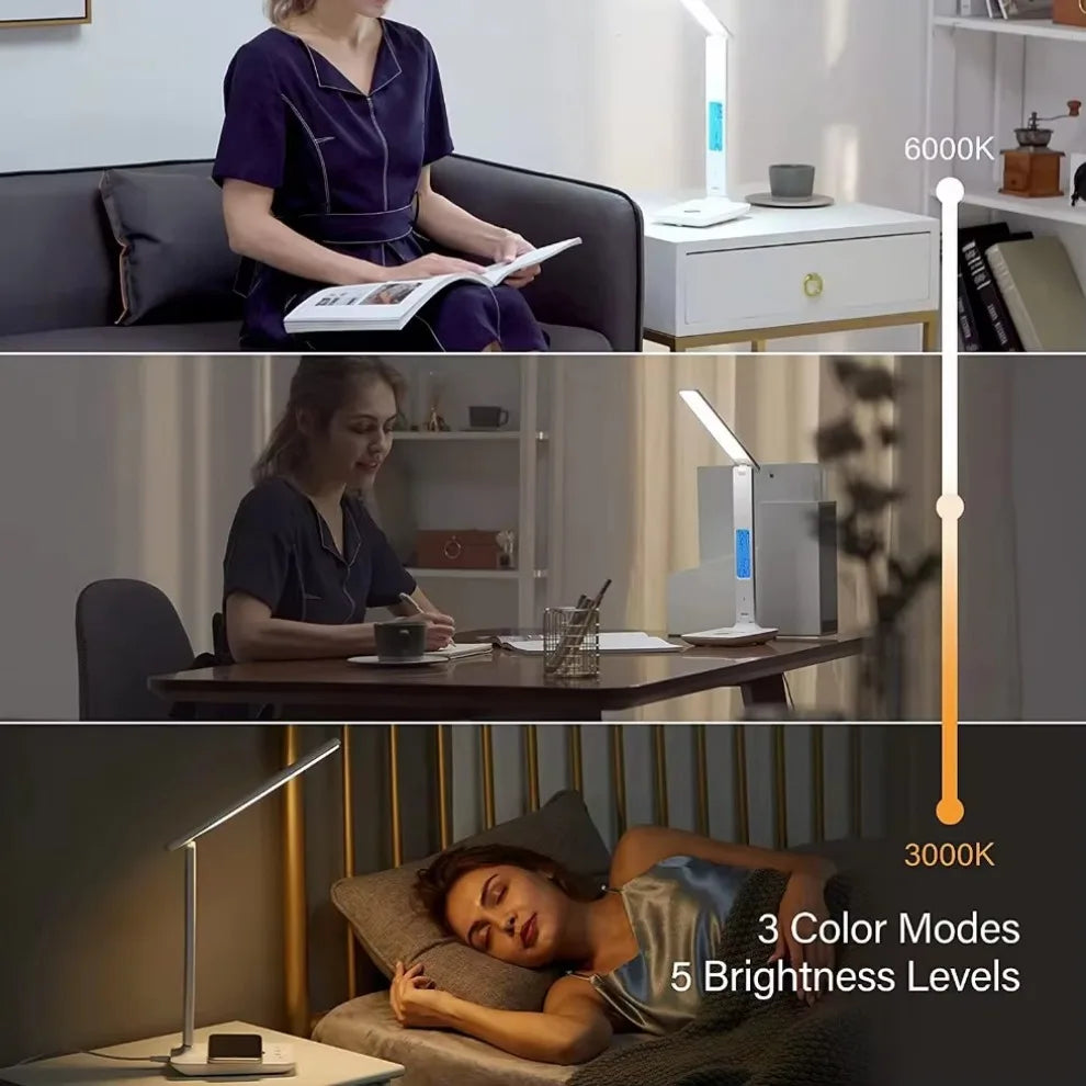 Wireless Charger Pad Stand LED Desk Table Lamp Alarm Clock Study Light Fast Wireless Charging Station for Apple iPhone Samsung