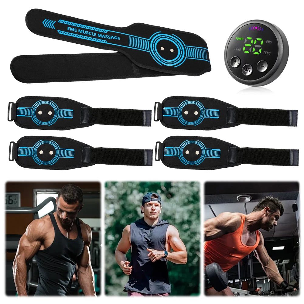 EMS Muscle Stimulator USB Rechargeable Abdominal Training Belt Adjustable Electronic Muscle Toner LED Display for Body Shaping