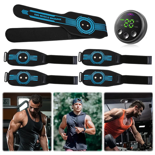 EMS Muscle Stimulator USB Rechargeable Abdominal Training Belt Adjustable Electronic Muscle Toner LED Display for Body Shaping