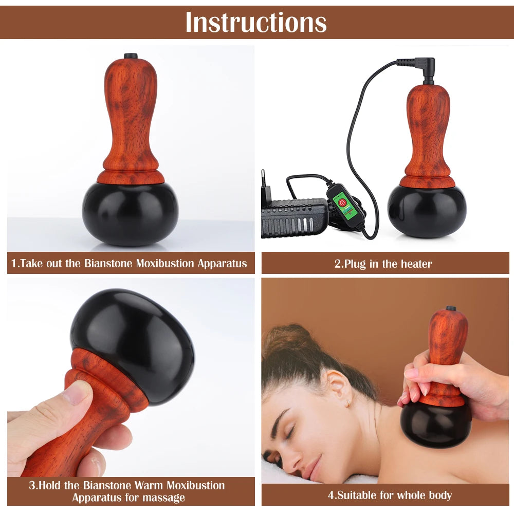 Hot Stone Electric Gua Sha Massager Natural Bianstone GuaSha Scraping Back Neck Face Relax Muscles Massage Skin Lift Care Spa