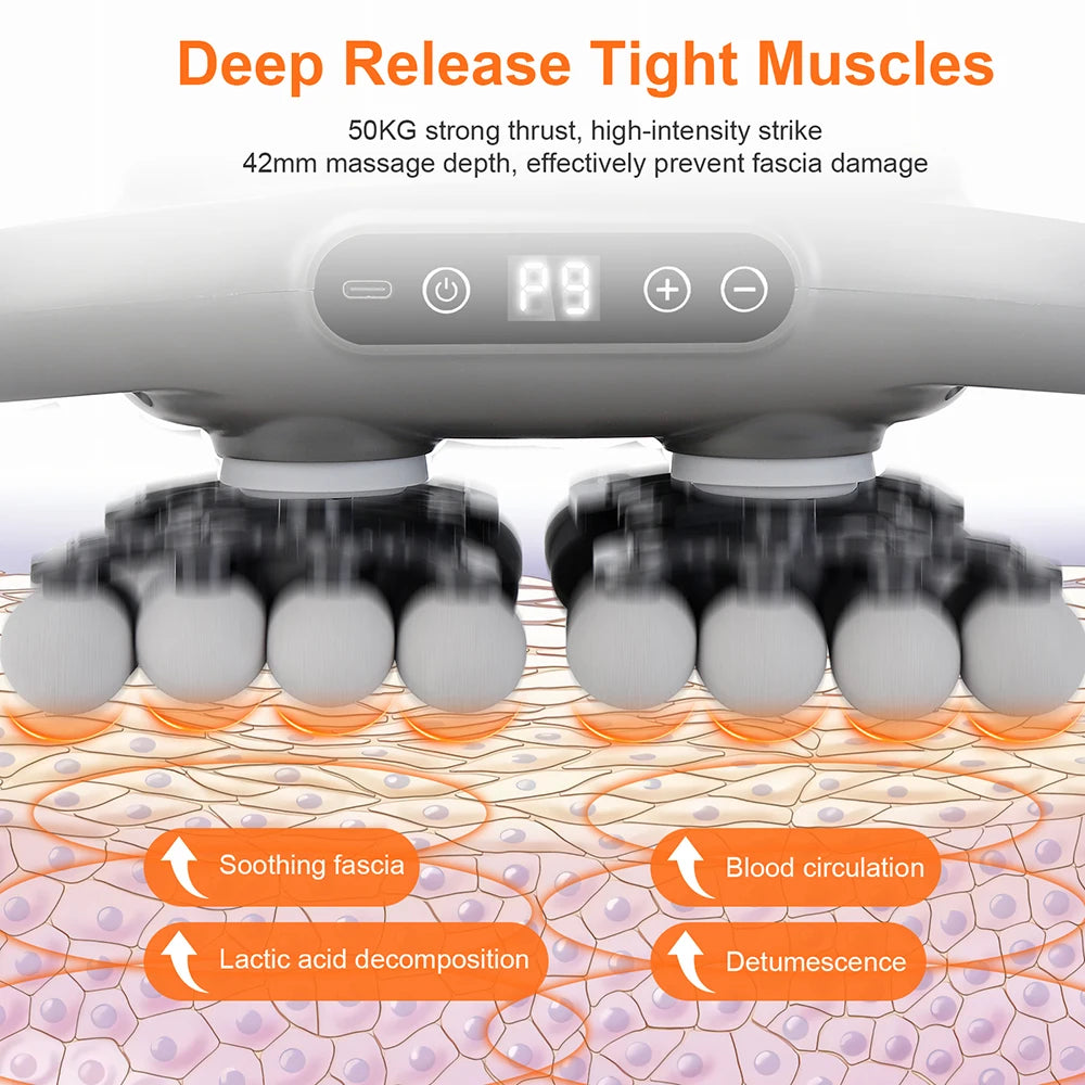 Multi-head Fascia Gun Deep Relaxation Muscle Red Light Hot Compress Deep Tissue Body Muscle Massage Gun
