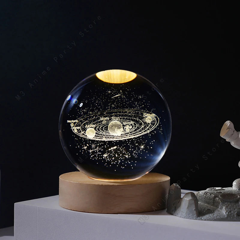 Unique 3D Crystal Ball Night Light Led Lamp Bedside Table Glowing Galaxy Lamp Saturn Planets Moon Children Birthday Gift Toy 5cm