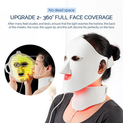 Led Facial Mask With Neck Red Led Light Therapy Flexible Soft Mask Silicone 7 Color Led Therapy Anti Aging Photon Mask
