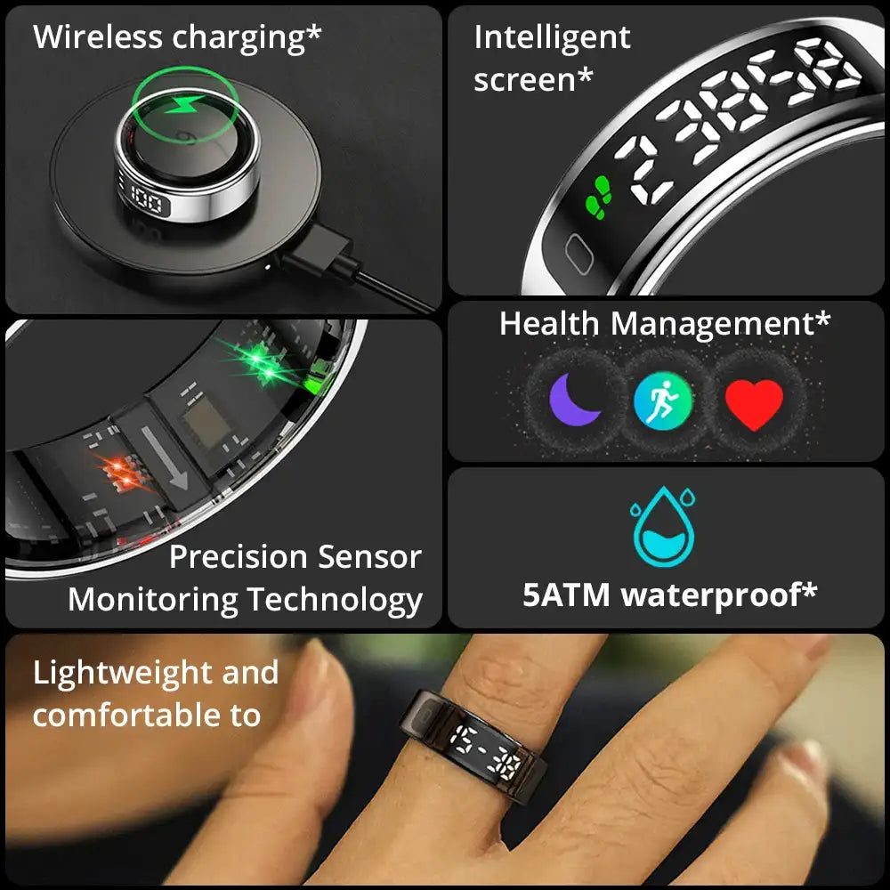 COLMI R12 Smart Ring – 2026 Edition with LED Display & Touch Control, 5ATM Waterproof Health Tracker & Wireless Charging