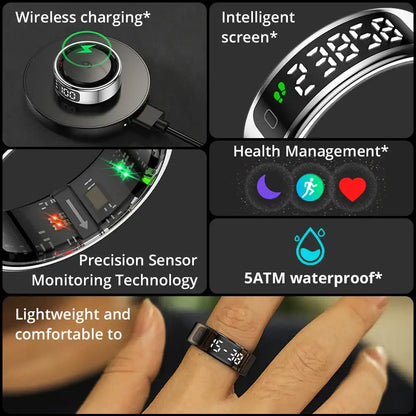 COLMI R12 Smart Ring – 2026 Edition with LED Display & Touch Control, 5ATM Waterproof Health Tracker & Wireless Charging