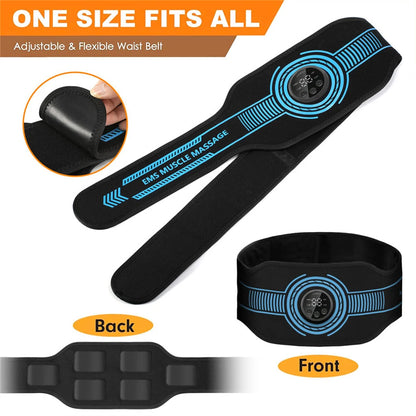 EMS Muscle Stimulator USB Rechargeable Abdominal Training Belt Adjustable Electronic Muscle Toner LED Display for Body Shaping