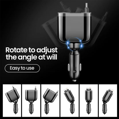 Elough 5 IN 1 Car Charger Retractable USB C to Lightning Cable 2 Type C Port Car USB Charger For IPhone Phone Adapter Compatible
