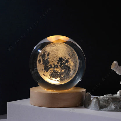 Unique 3D Crystal Ball Night Light Led Lamp Bedside Table Glowing Galaxy Lamp Saturn Planets Moon Children Birthday Gift Toy 5cm