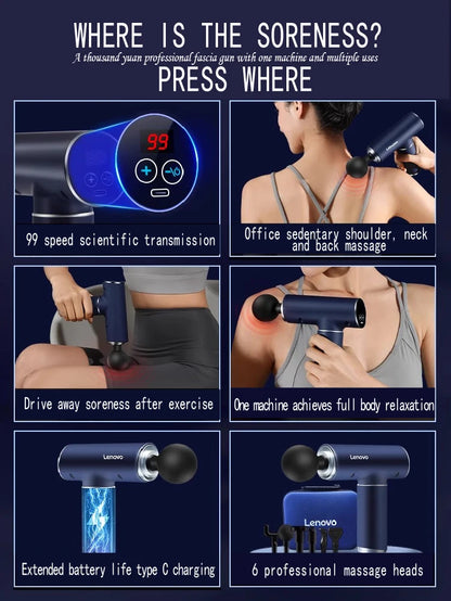 Original Lenovo Professional Grade Fascia Gun N2 N3 Series Muscle Relaxation Massager LED Touch Screen 6-8Massage Head Gifts