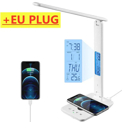 Wireless Charger Pad Stand LED Desk Table Lamp Alarm Clock Study Light Fast Wireless Charging Station for Apple iPhone Samsung