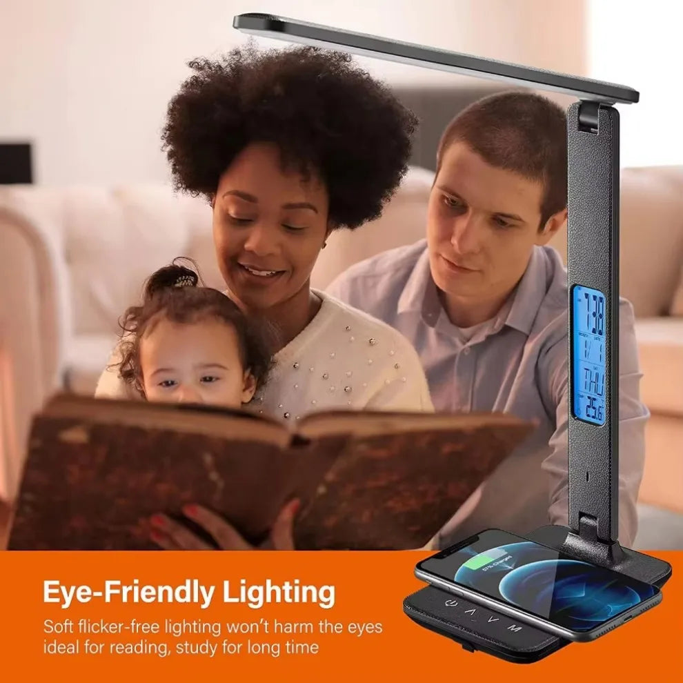 Wireless Charger Pad Stand LED Desk Table Lamp Alarm Clock Study Light Fast Wireless Charging Station for Apple iPhone Samsung