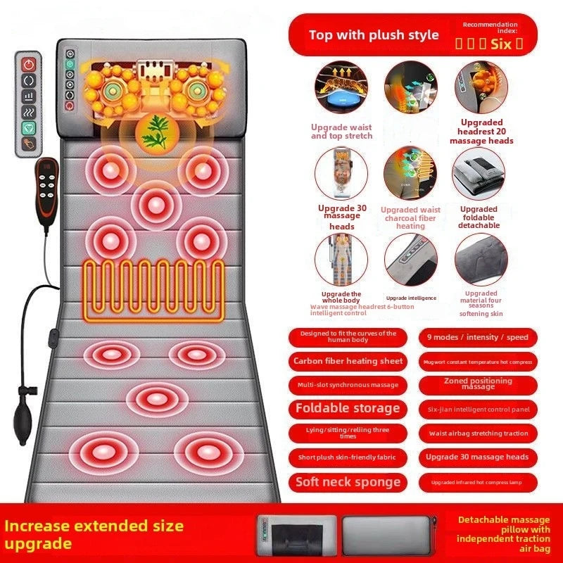 Multifunctional Lumbar Traction Massage Mattress Cushion Full Body Electric Shoulder Neck Waist Back Vibrations Removable Gift