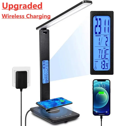 Wireless Charger Pad Stand LED Desk Table Lamp Alarm Clock Study Light Fast Wireless Charging Station for Apple iPhone Samsung