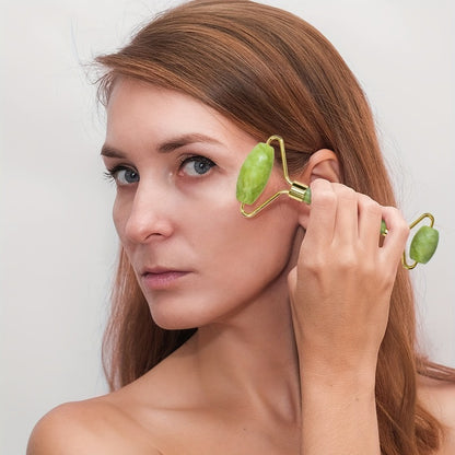 Jade Roller & Gua Sha 3-Piece Gift Set for Facial Massage and Depuffing